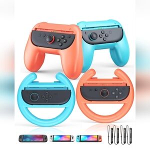 2 Hand Grips and 2 Ergonomic Racing Wheels Handle for Joy Cons Controller